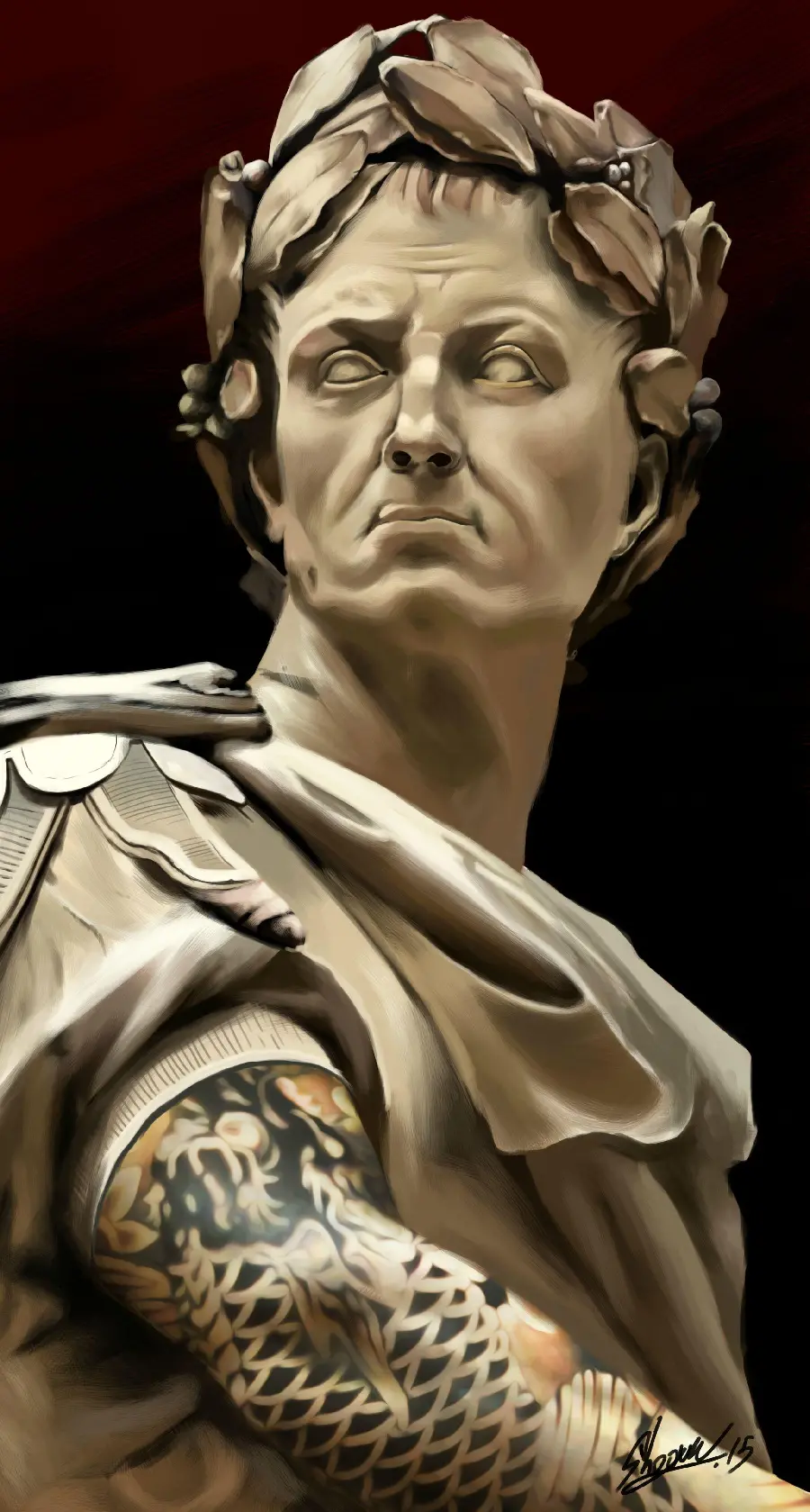 نقاشی صورت ژولیوس سزار به شکل مجسمه