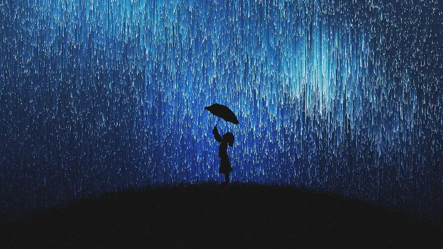 عکس مناسب برای دسکتاپ کامپیوتر و لپ تاپ از بارش نورهای رنگی و دختر بچه با چتر