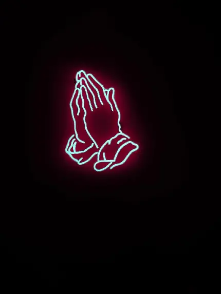 عکس نئونی قرمز دست های دعا کننده