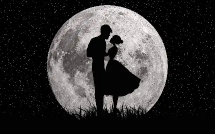 نقاشی دختر و پسر زوج تاریک در کنارم عکس ماه برای پروفایل