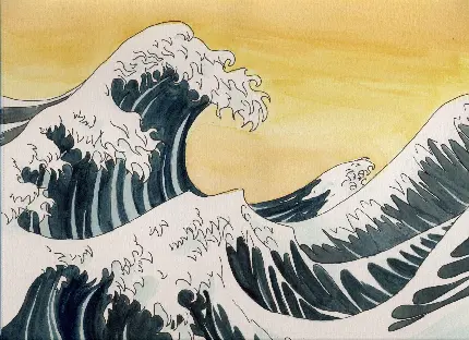 نقاشی موج بزرگ اقیانوس همچون جنبش های زنده و پویای زندگی