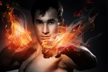 عکس مرد جنگجو با دود و آتش فانتزی