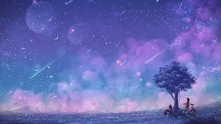 تصویر زمینه بنفش درخت و آسمان به رنگ اسطوخودوس