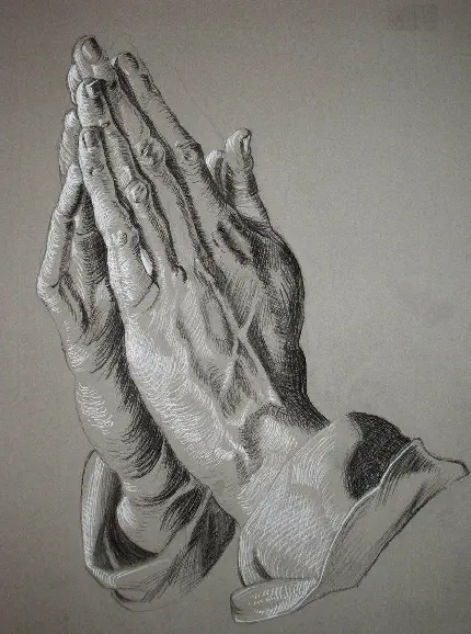 نقاشی با کیفیت بالا برای عکس پروفایل دست‌های دعا کننده با جزئیات بالا و قلم سیاه