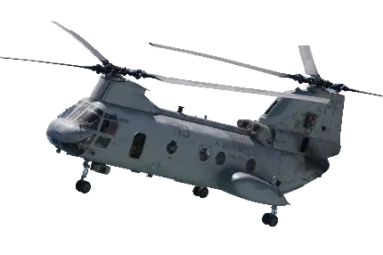 عکس هلیکوپتر دو ملخه نظامی بزرگ در حال پرواز بدون پس زمینه سفید