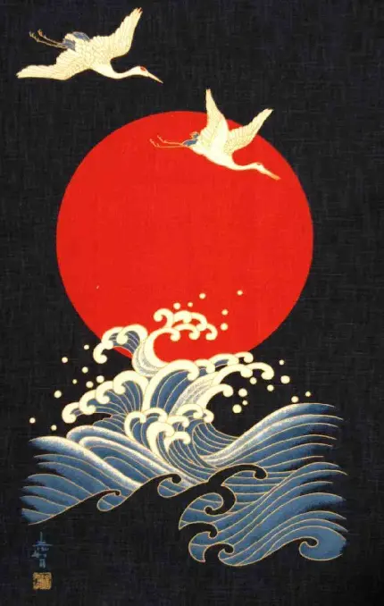 پرواز مرغابی ها اطراف ماه قرمز و بر فراز امواج خروشان دریا