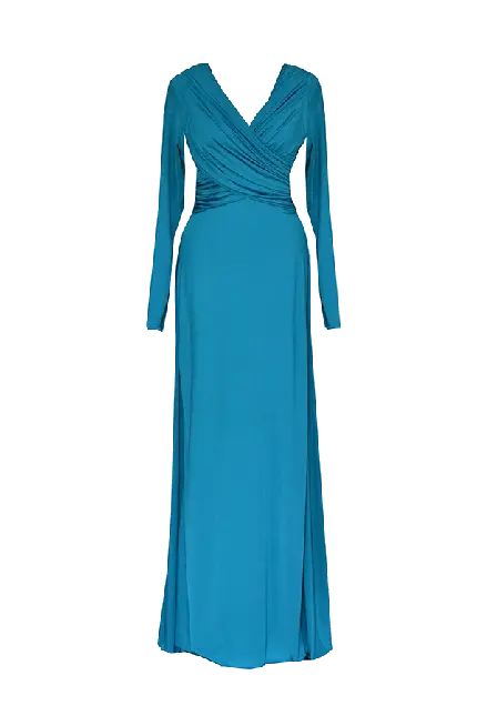 لباس ساده مجلسی به رنگ آبی و پوشیده