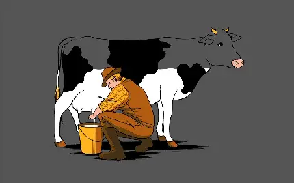 نقاشی گاو در حال دوشیدن شیر