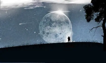 تصویر زمینه با شکوه شب مهتابی و زوج رمانتیک با کیفیت فور کی