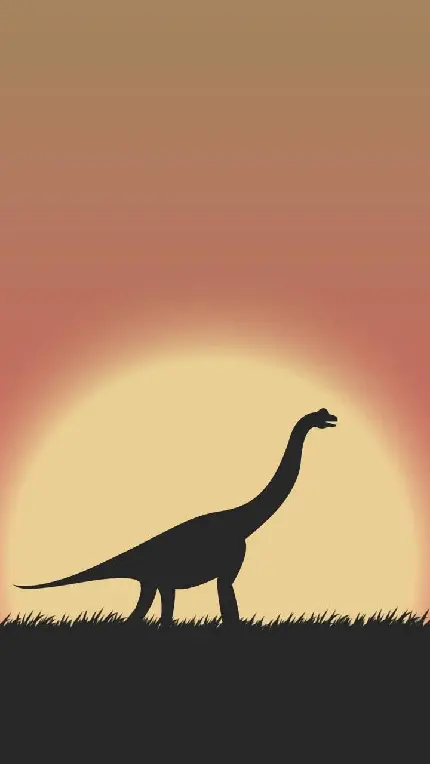 نقاشی دایناسور گردن دراز گیاهخوار در غروب خورشید برای هایلایت