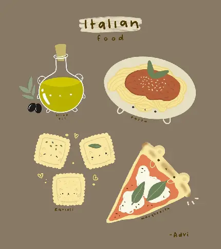 تصویر نقاشی غذاهای مشهور ایتالیا