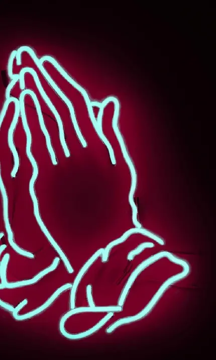 عکس نئونی دستان قرمز در حالت دعا با کیفیت بالا و رایگان