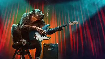 عکس پروفایل شاپانزه در حال نواختن گیتار
