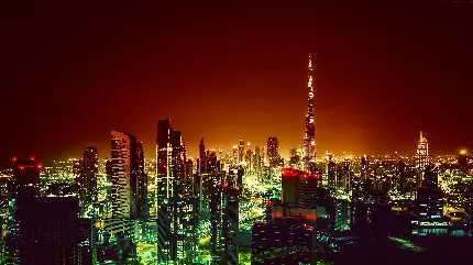 بک گراند شهر دبی در شب با کیفیت بالا 6K