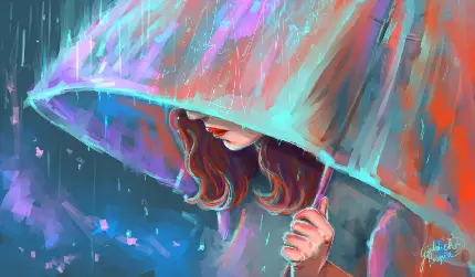 تصویر با کیفیت از چتر دختر نقاشی با رنگ روغن