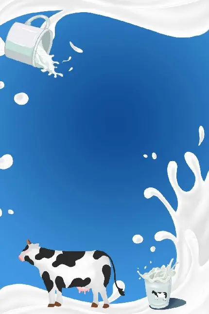 بک گراند نقاشی گاو با شیر در پس زمینه آبی برای تبلیغات و نوشتن متن