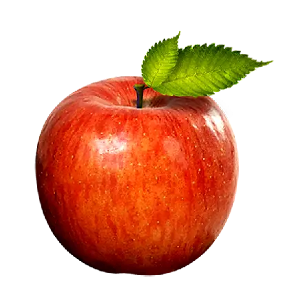 عکس سیب واقعی قرمز با دو عدد برگ سبز بدون پس زمینه