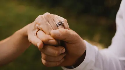 دست عروس و داماد در دست هم برای عکاسی