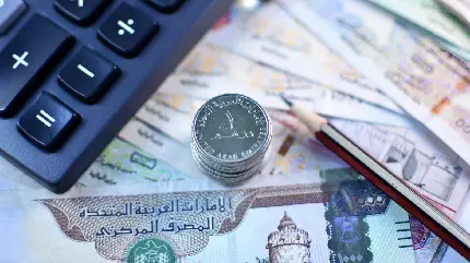 تصویر زمینه حسابداری با ماشین حساب و پول کشور امارات متحده عربی