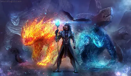 عکس جادوگر همراه حیوان‌ها ا قدرت‌های جادویی آتش یخ رعد و برق