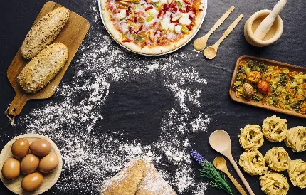 دانلود پس زمینه میز کار با مواد اولیه غذاهای ایتالیایی