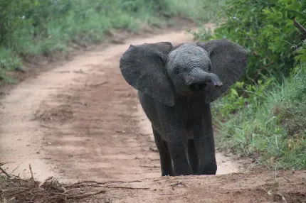 تصویر بازیگوشی فیل در جاده