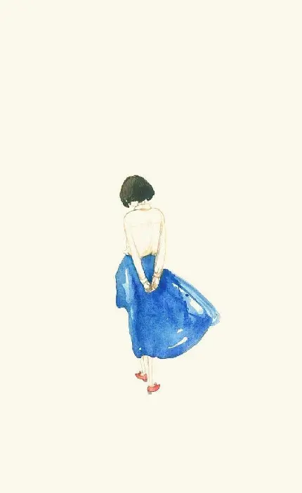 نقاشی ساده دخترک با دامن آبی برای بک گراند آیفون