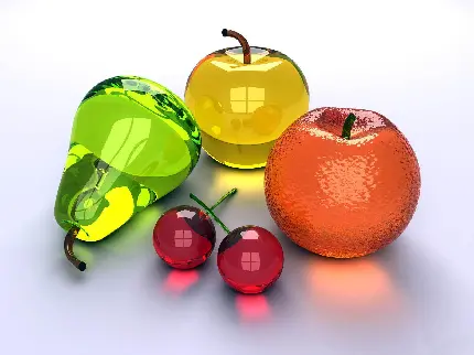 عکس میوه‌های شیشه‌ای گلابی سیب پرتقال گیلاس
