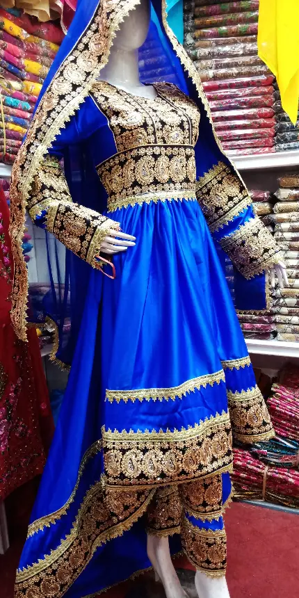 عکس لباس آبی رنگ افغانی دخترانه