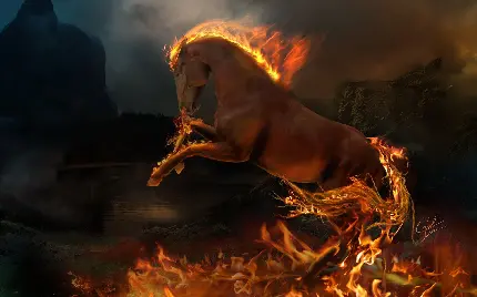 تصویر اسب با عنصر آتش