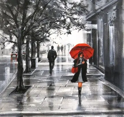 عکس پروفایل نقاشی دخترک با چتر قرمز با کیفیت بالا و رایگان