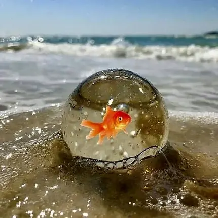 عکس پروفایل گوی شیشه و ماهی در کنار ساحل