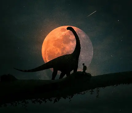 دانلود عکس پروفایل دایناسورهای گردن دراز در کنار ماه قرمز