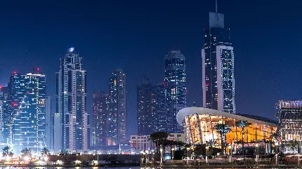 عکس نمای شهر دبی در شب با کیفیت 6K