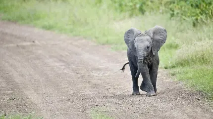 دانلود عکس بچه فیل خوشحال در حال دویدن واقعی