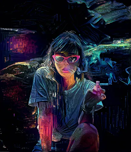 عکس پروفایل دختر سیگاری به شکل دیجیتالی و رنگ‌
