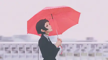 عکس نقاشی جالب چتر قرمز و دختر