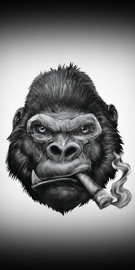 تصویر گوریل خشمگین در حال کشیدن سیگار نقاشی