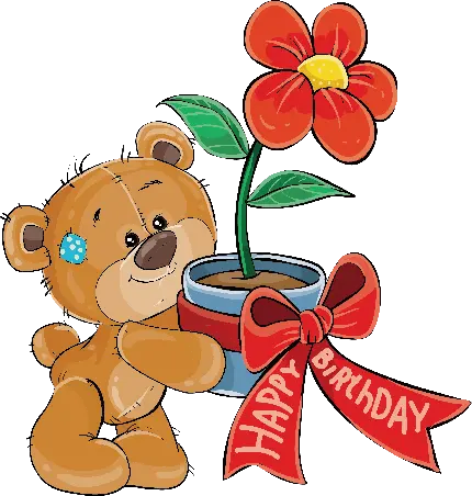عروسک خرسی در حال تبریک تولد مبارک با گل