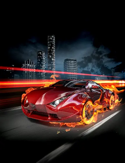 عکس ماشین فانتزی با لاستیک های آتش گرفته و رنگ قرمز