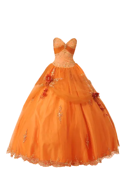 لباس مجلسی نارنجی با دامنی بزرگ برای مراسم عروسی