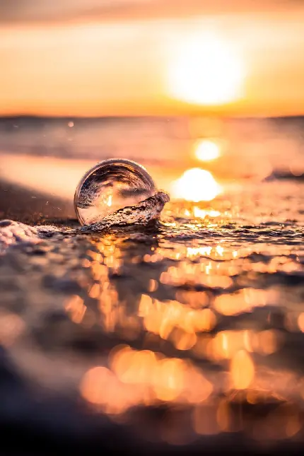 حباب شیشه‌ای کنار دریا و غروب خورشید