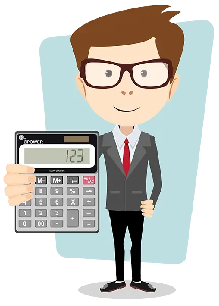 png عکس حسابدار کارتونی کت شلواری و ماشین حساب با اعداد 123