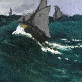 دانلود عکس نقاشی قایق های شناور در موج بزرگ اقیانوس