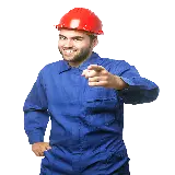 چاپ قاب موبایل و گوشی مهندس مکانیک با کلاه ایمنی قرمز در حال اشاره کردن png