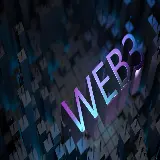 تصویر زمینه سه بعدی کامپیوتر از وب 3 با ظاهر فلزی آبی بنفش
