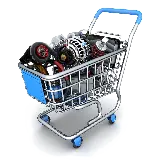 چاپ قاب موبایل و گوشی png سبد چرخدار فروشگاهی پر شده از ابزارهای مکانیکی ضروری