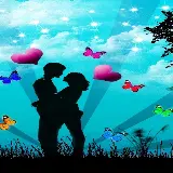 والپیپر رایگان ژست عاشقانه زوج رمانتیک با زمینه آبی رنگ